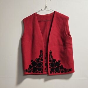 Hand Made Red Vest with Embroidered Black Floral Design